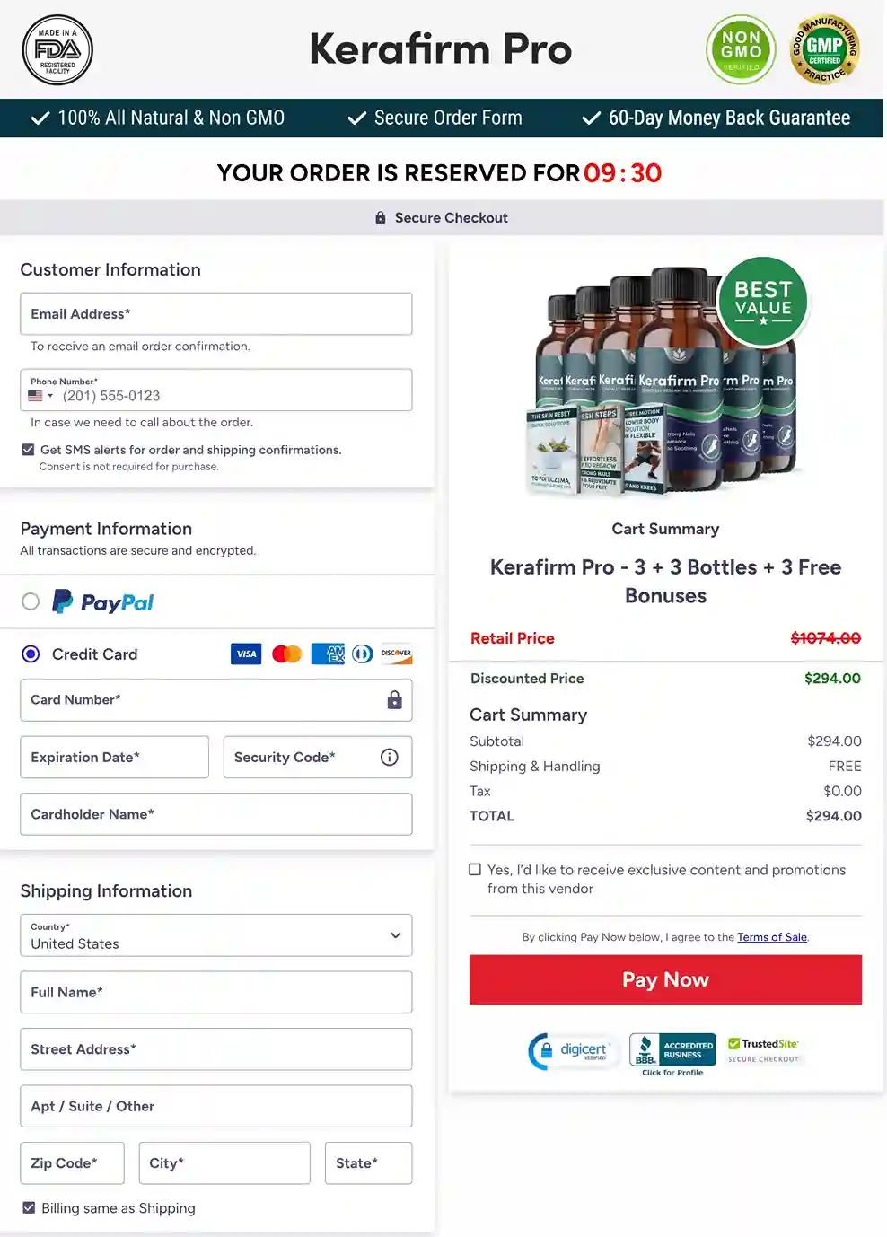 Kerafirm Pro 6 bottle best value nail restoration supply with 60-day guarantee and 3 free digital wellness bonuses